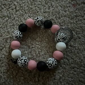 Leopard Print Beaded Keychain Bracelet